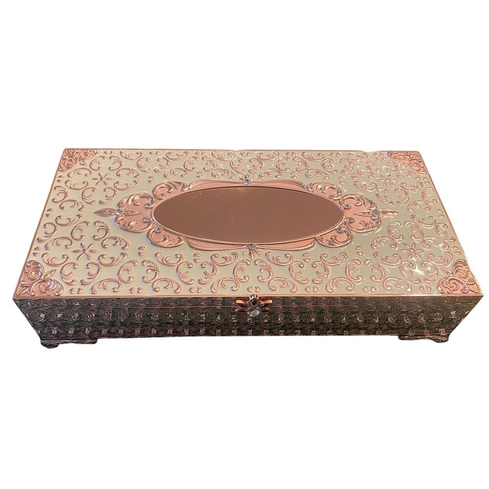 Things Remembered Musical Mirrored Jewelry Box Pink and White Black Lined